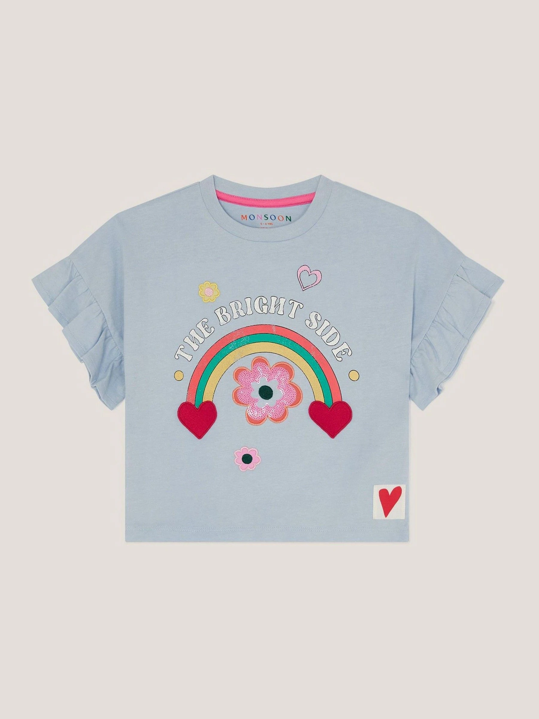 Monsoon The Bright Side Frill 100% Cotton T-Shirt