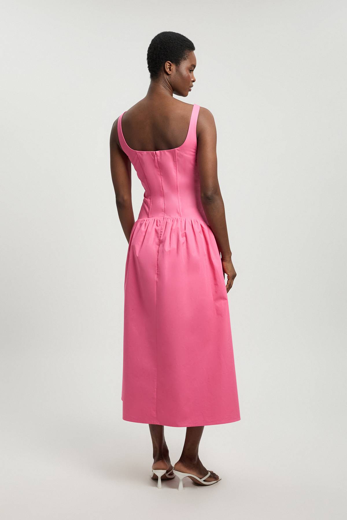 KarenMillen Robe Midi Évasée En Satin De Coton Ajusté