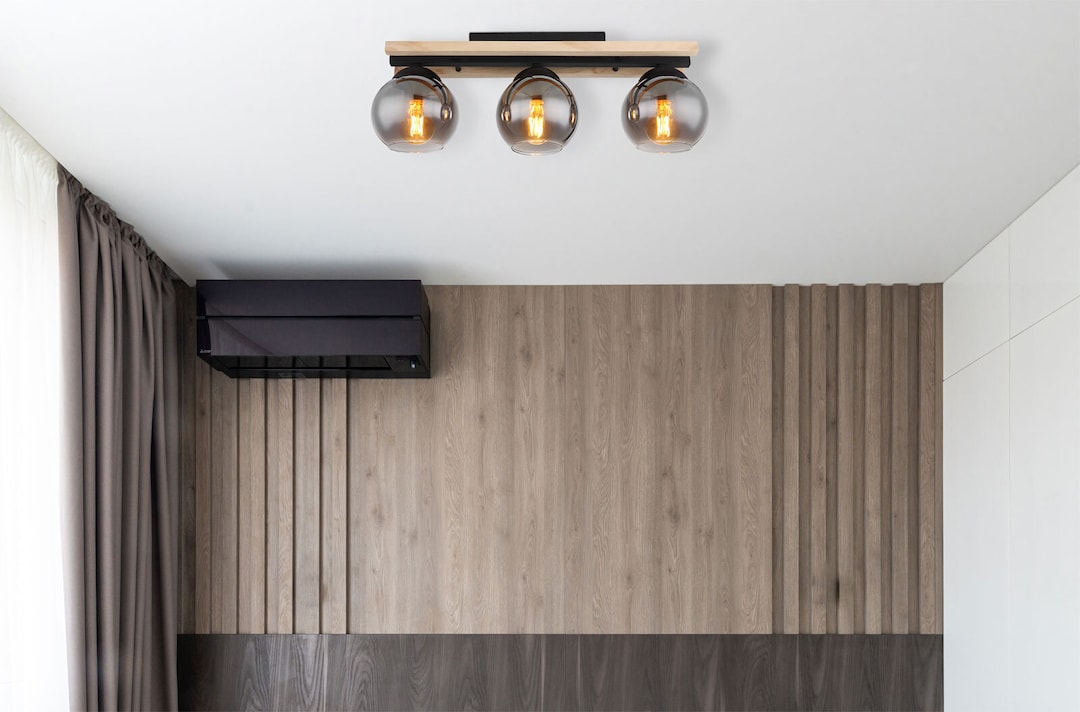 GLOBO Retrofit Deckenlampe Conni 60x20,5 cm Holz/rauchfarbig