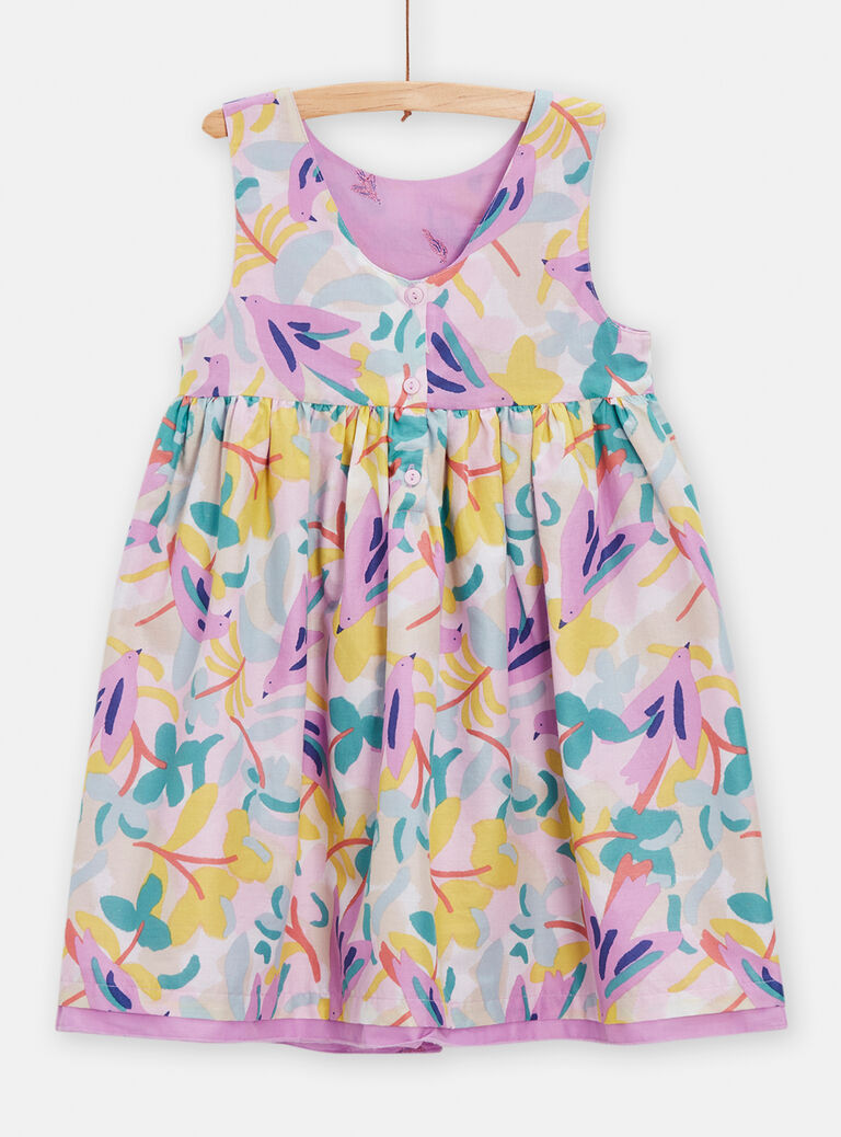 Robe réversible imprimée oiseaux violets pour fille