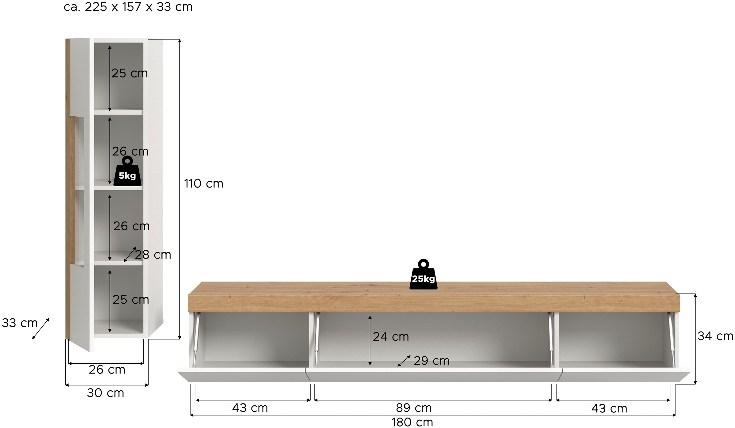 INOSIGN Wohnwand »Svala, Breite 180 cm, Wohnkombination« Set, 2 Stk. tlg.