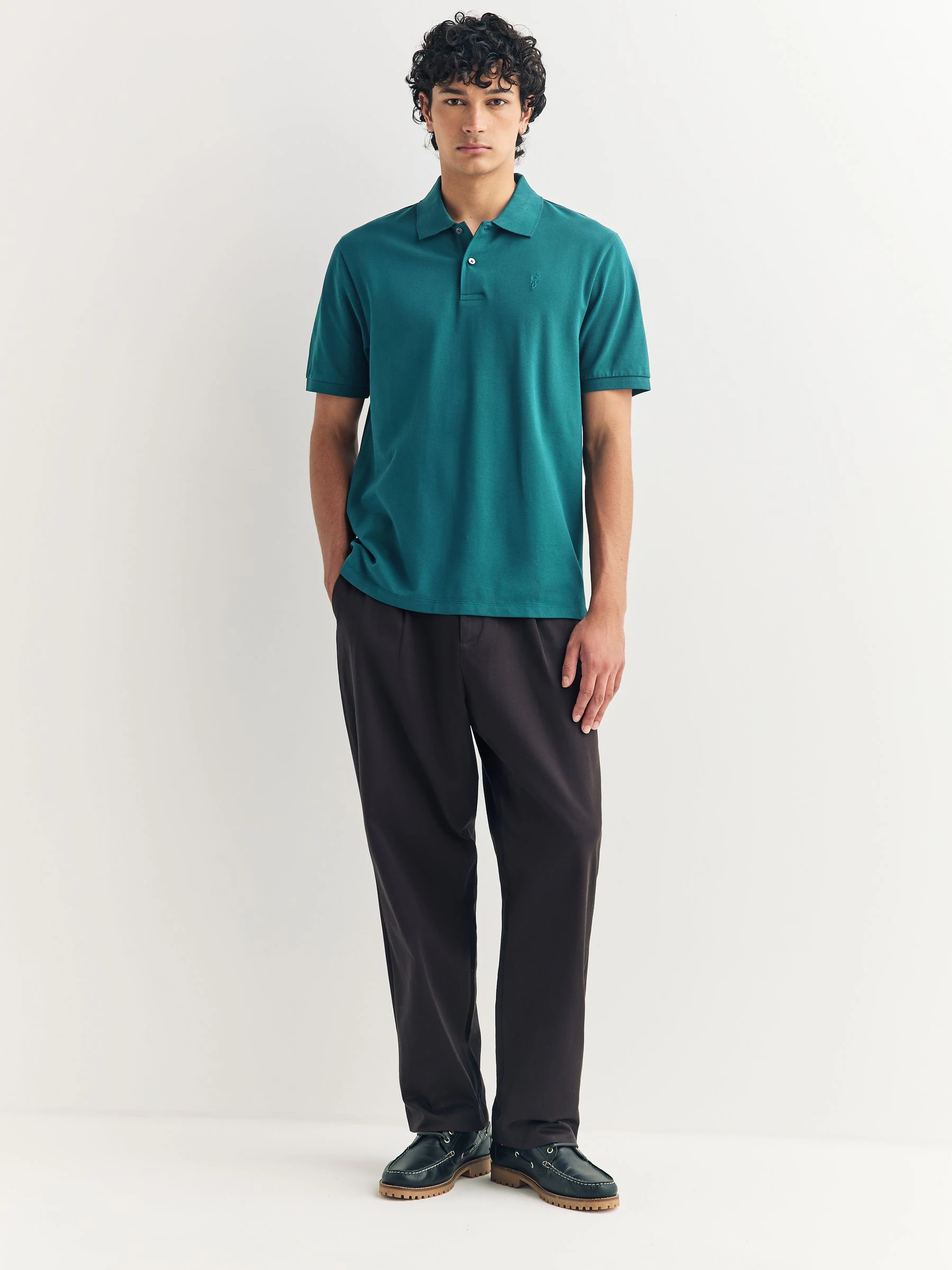 Blauwgroen - Normale Pasvorm - Long-Sleeve Pique Polo Shirt