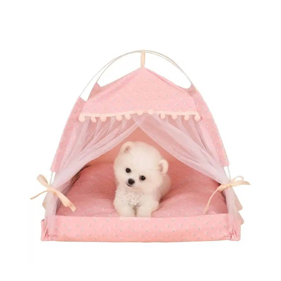 (50x50cm) Haustier Zelt Katzen Bett Indoor Hunde Höhle mit Kissen   Fenster - Rosa