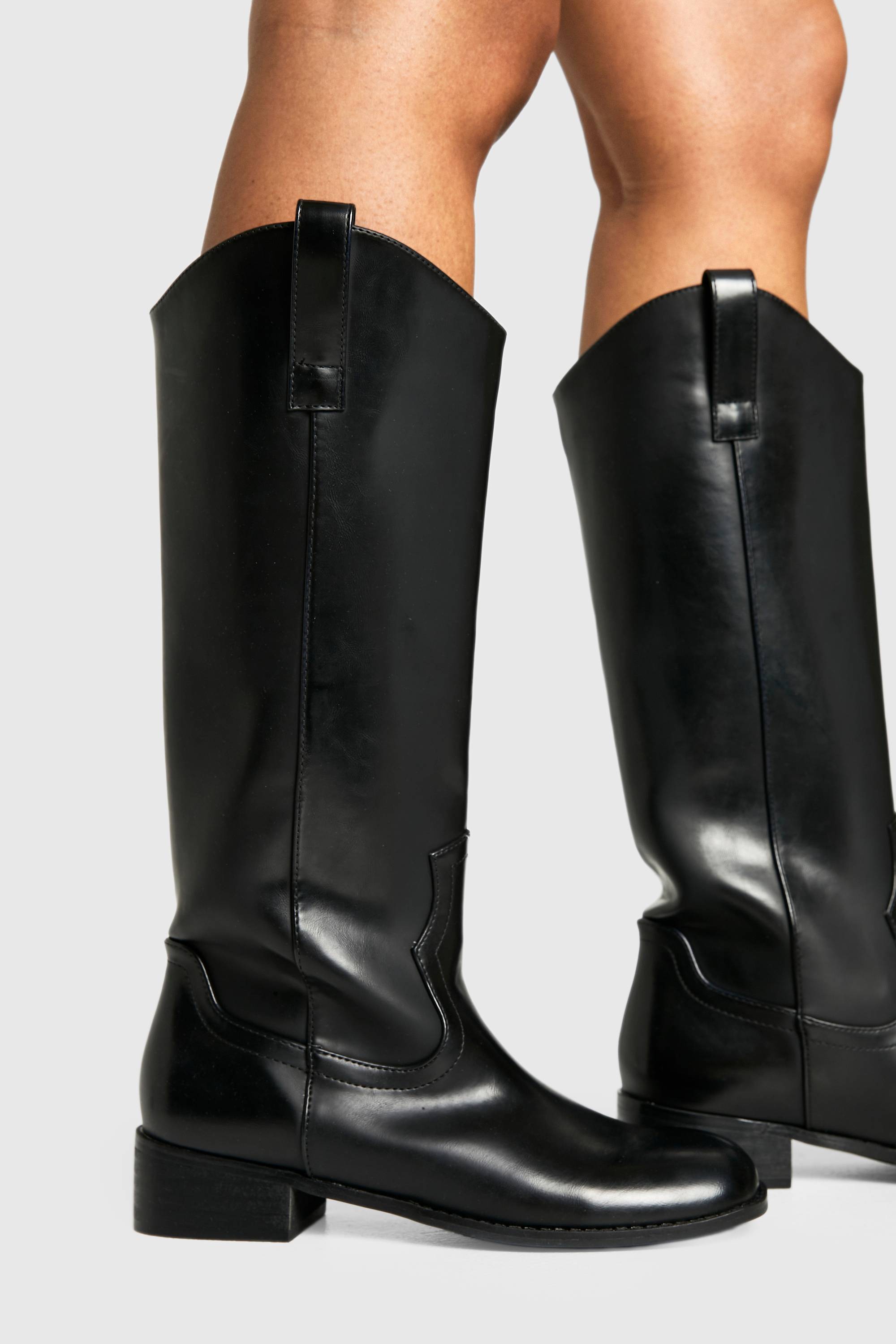 boohoo Bottes de cowboy western épurées à talon bloc effet vieilli