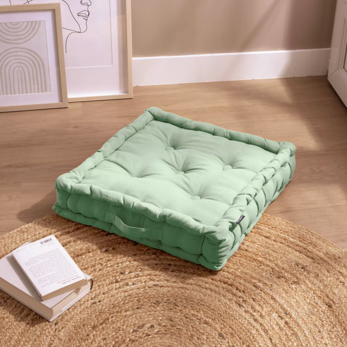 Coussin de sol coton (50 x 50 cm) Pixel Vert menthe