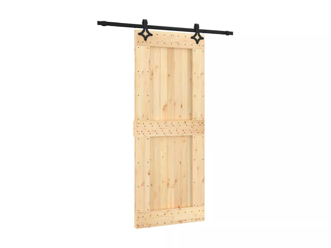 Porte coulissante et kit de quincaillerie 85x210 cm pin massif