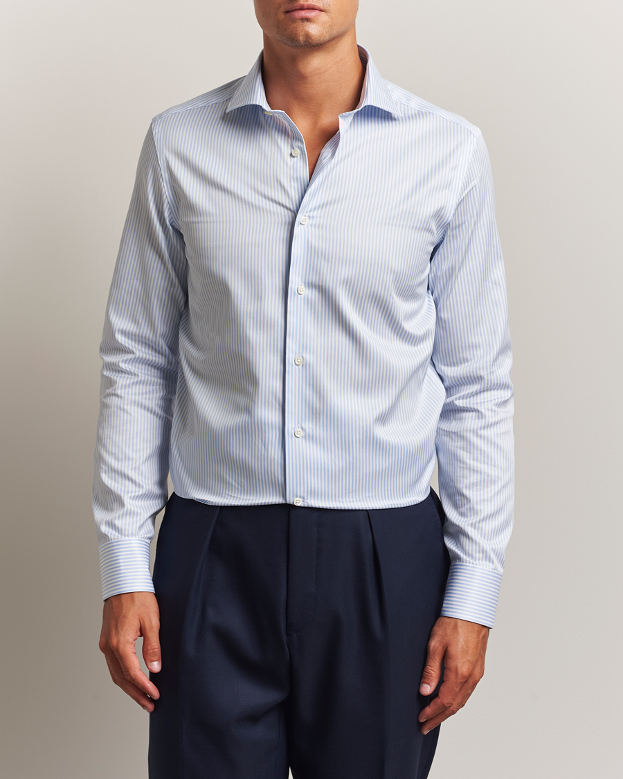 Canali Slim Fit Cotton Shirt Light Blue Stripe