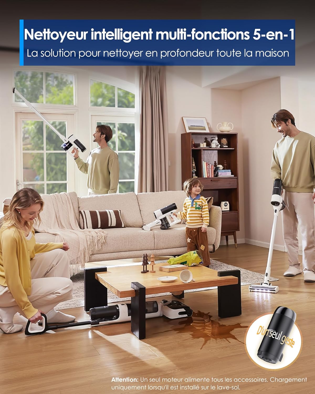 Tineco Floor One Switch S6 Stretch Aspirateur Laveur Sec Et Humide, Multifonction, 180° à Plat, Autonettoyant, 65 Minutes d'autonomie, Nettoyage des Bords des Deux côtés, Nettoyage de Toute la Maison