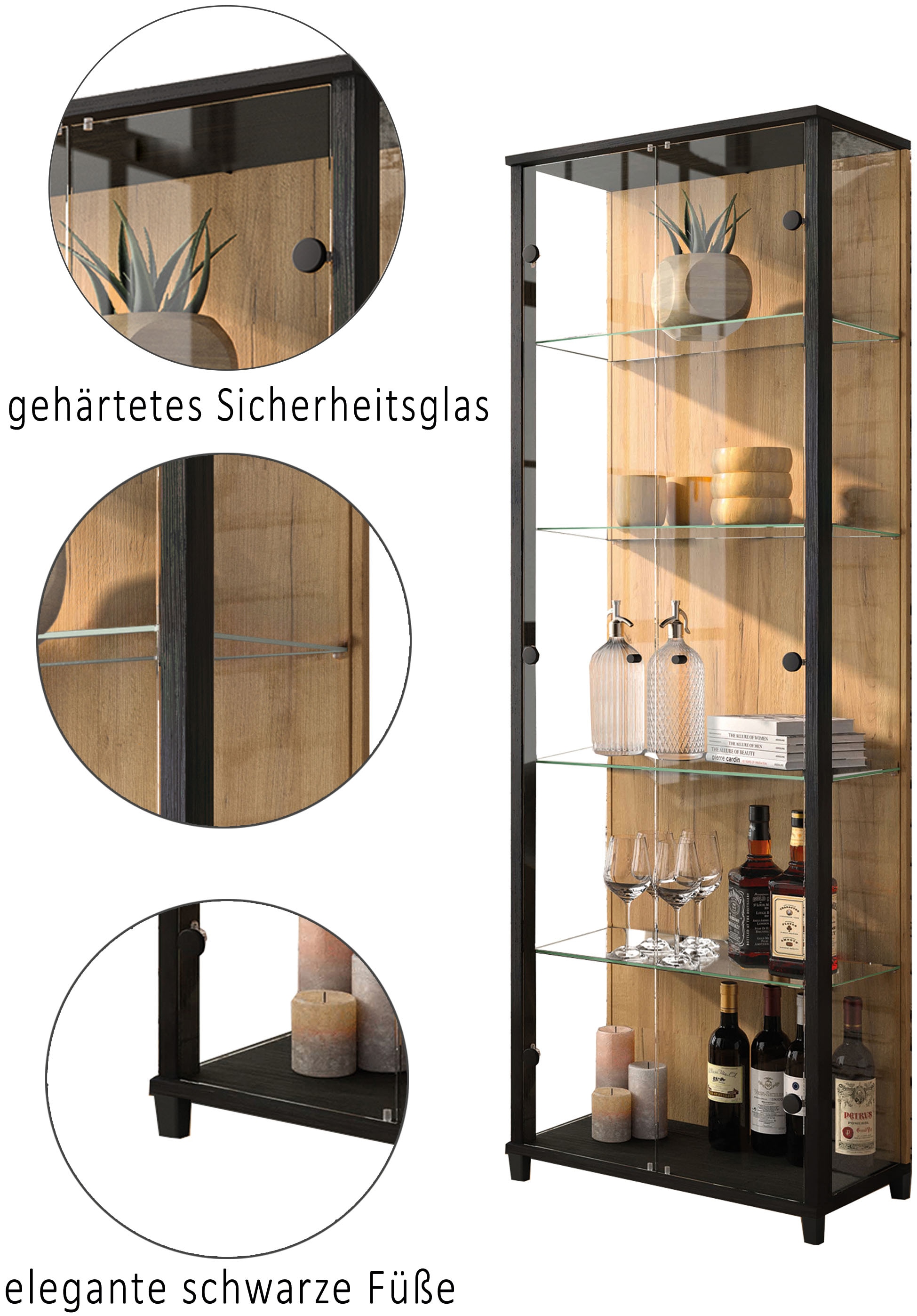 fif möbel Vitrine »OPTIMA« Standvitrine, Vitrinenschrank, Glasvitrine, Sammlervitrine