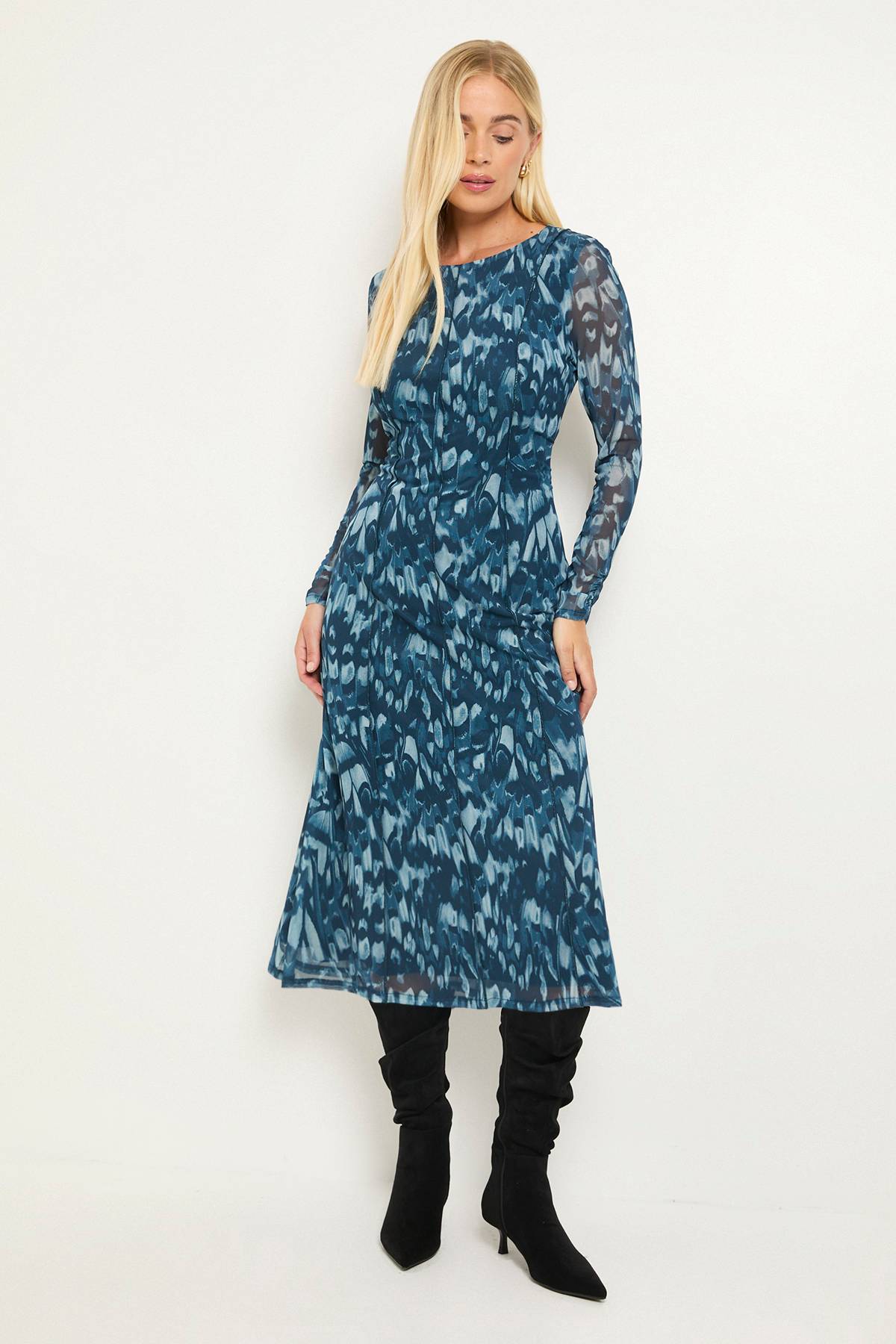 Wallis Robe Midi Petite Avec Détails De Coutures En Mesh
