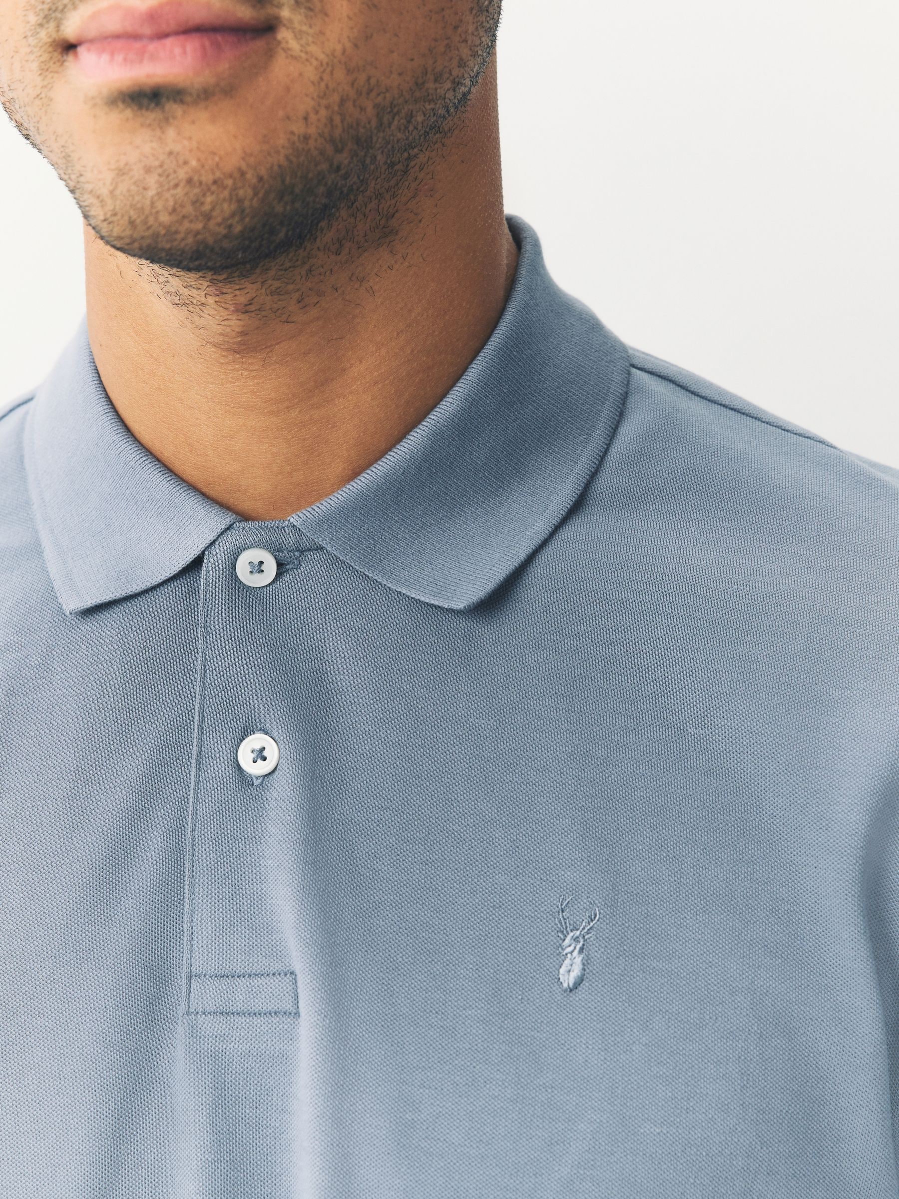 Staalblauw - Normale Pasvorm - Long-Sleeve Pique Polo Shirt