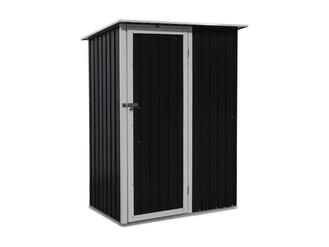 Abri de jardin en métal - LYS 1.36m² gris anthracite et blanc - Cabane à outils avec porte simple à loquet. kit de fixation sol inclus. remise