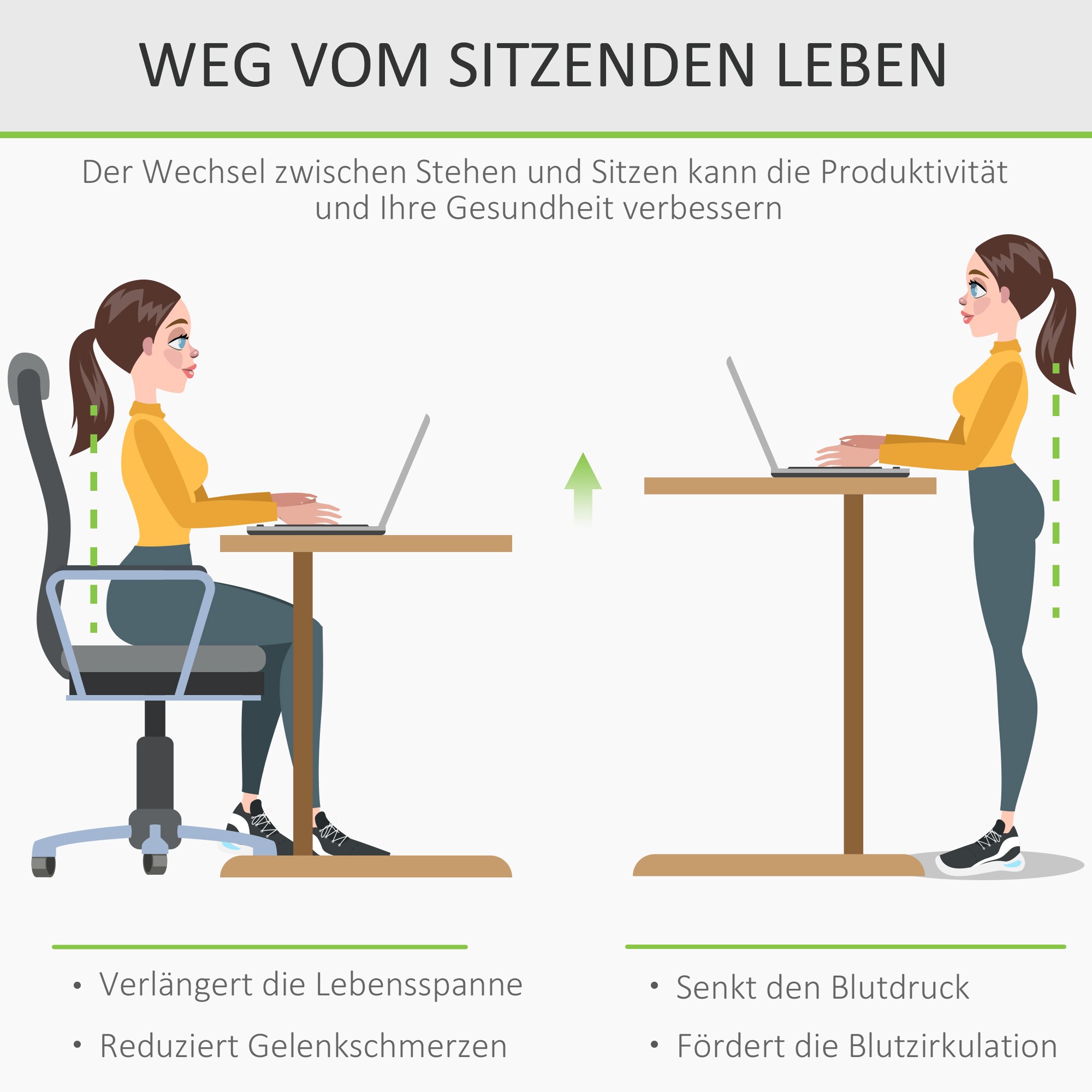 Vinsetto Schreibtisch Höhenverstellbar schwarz 120B x 60T x 117H cm