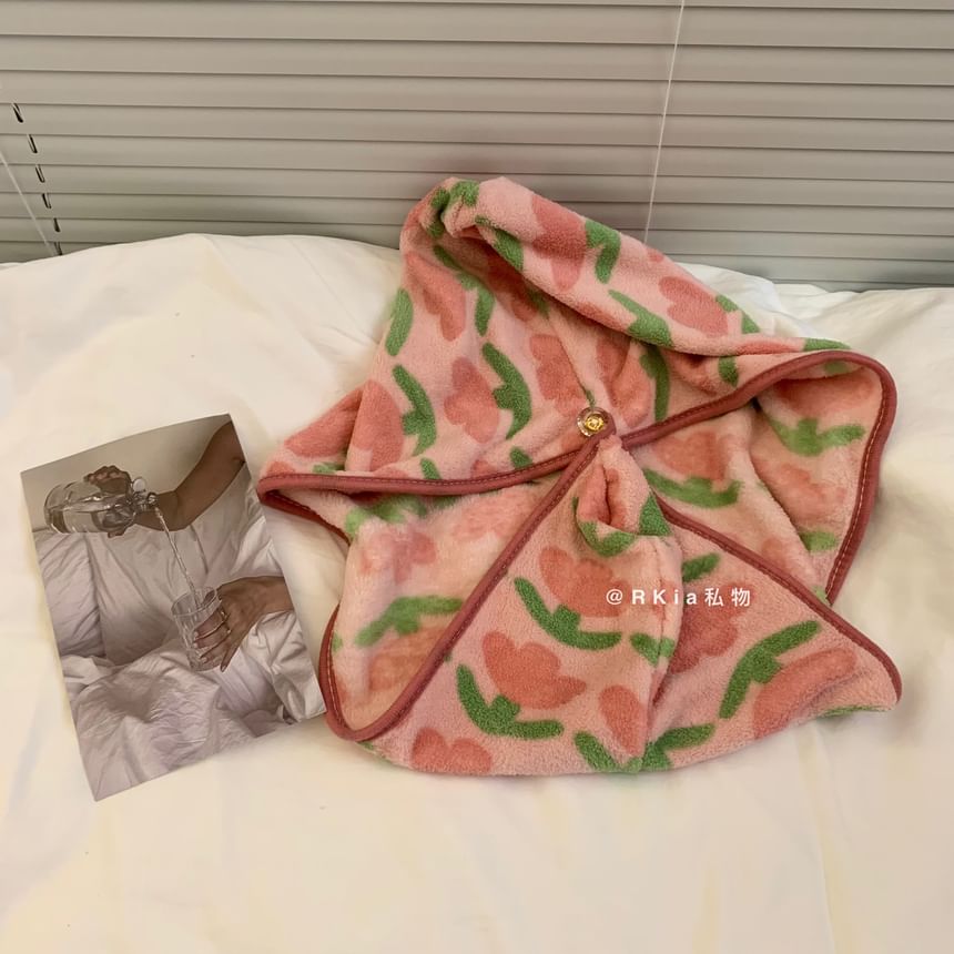 Minbrogy - Floral Coral Fleece Snel Droog Haarhanddoek