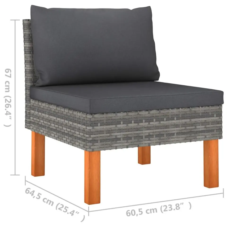 vidaXL - Middenbanken - Grijs - Poly rattan en massief eucalyptushout - 3 stuks