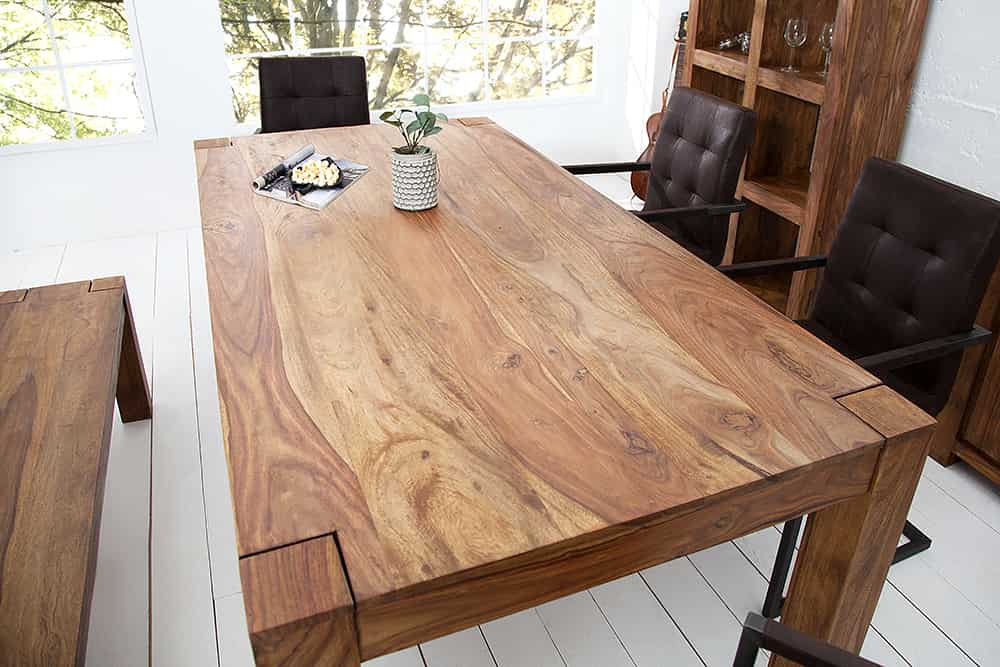 Massivholz Esstisch MAKASSAR 160cm braun Sheesham stone finish lackiert rechteckig