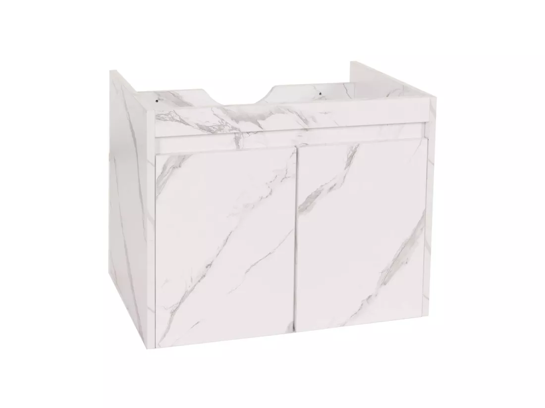 Meuble sous-lavabo MCW-L86, aspect marbre blanc