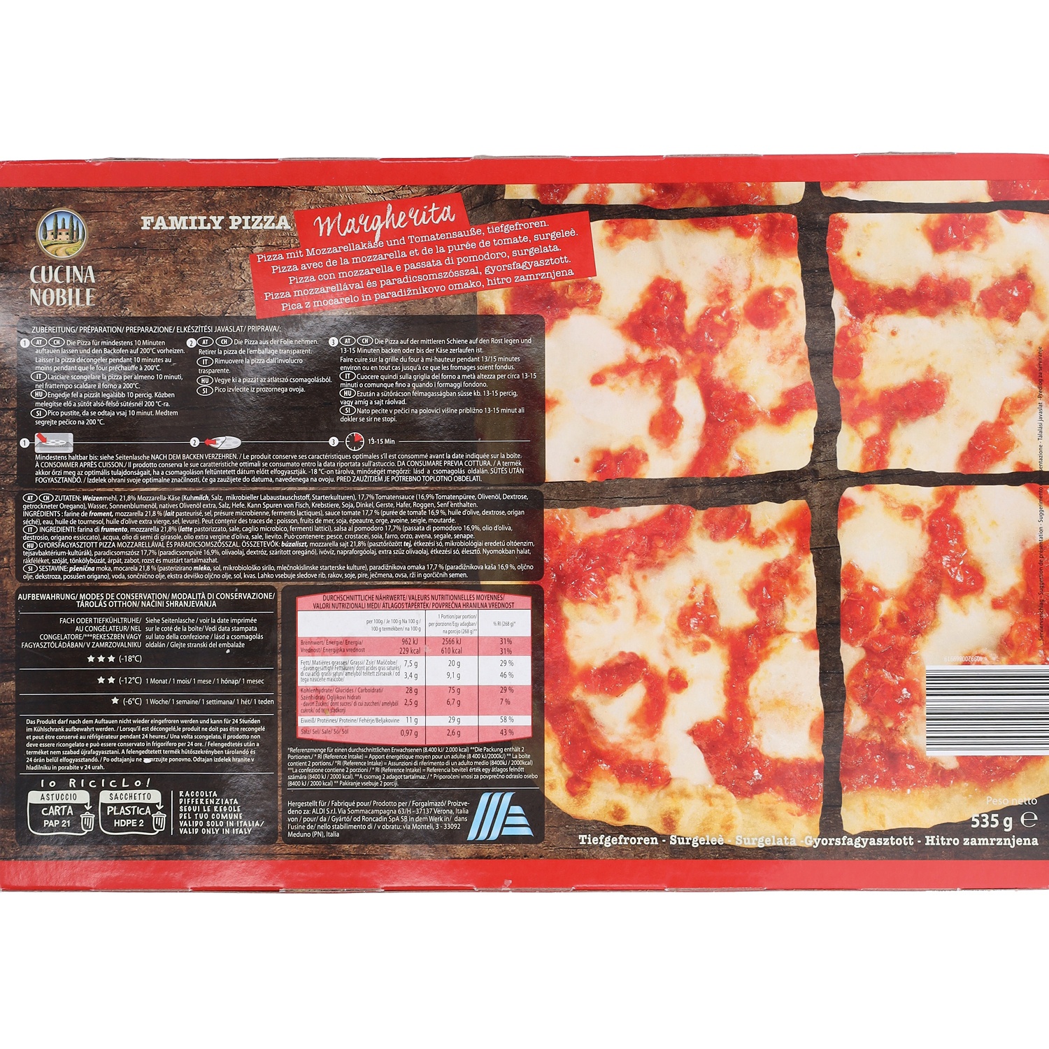 CUCINA NOBILE Pizza Family Margherita 535 g