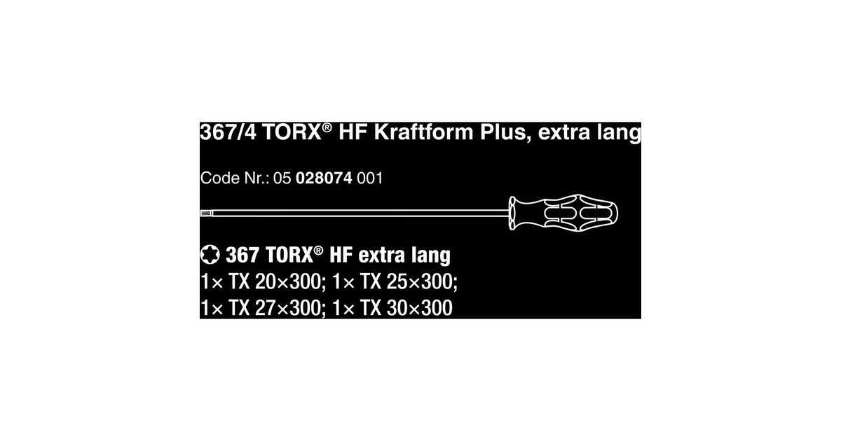 Wera367/4 TORX® HF Kraftform Plus Schroevendraaierset met vasthoudfunctie met 300 mm lange klingen  (Zwart/groen, 4‑delig)