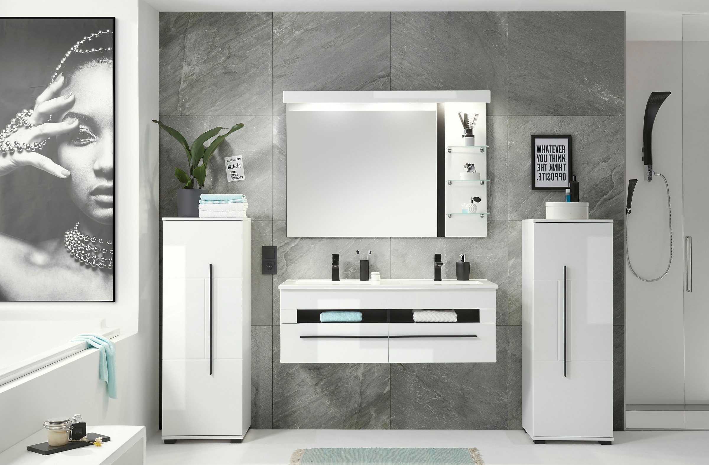 INOSIGN Waschtisch »Cantara, Waschtisch inkl. Waschbecken, modernes Design« mit schwarzen Griffen, ausreichend Stauraum