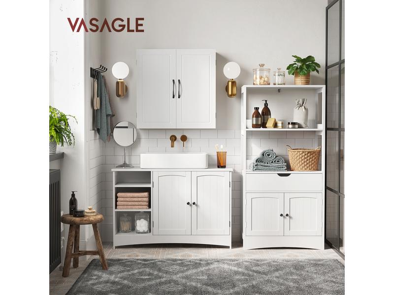 VASAGLE Waschbeckenunterschrank 90 x 60 cm, Weiss Badezimmerregal