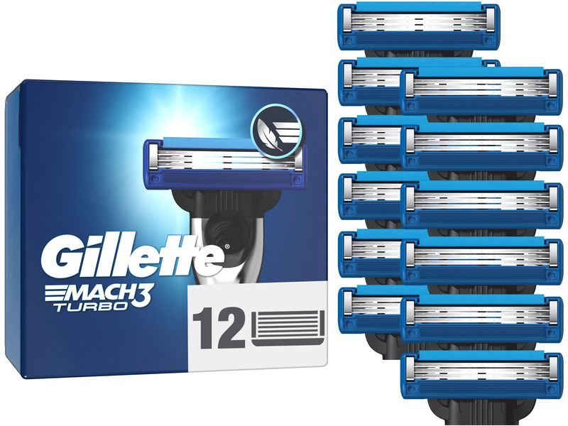 Gillette Rasierklingen Mach3 Turbo 12 Stück Ersatzklingen mit Gleitstreifen für ein sanftes Gleiten und neuer Klingenbeschichtung