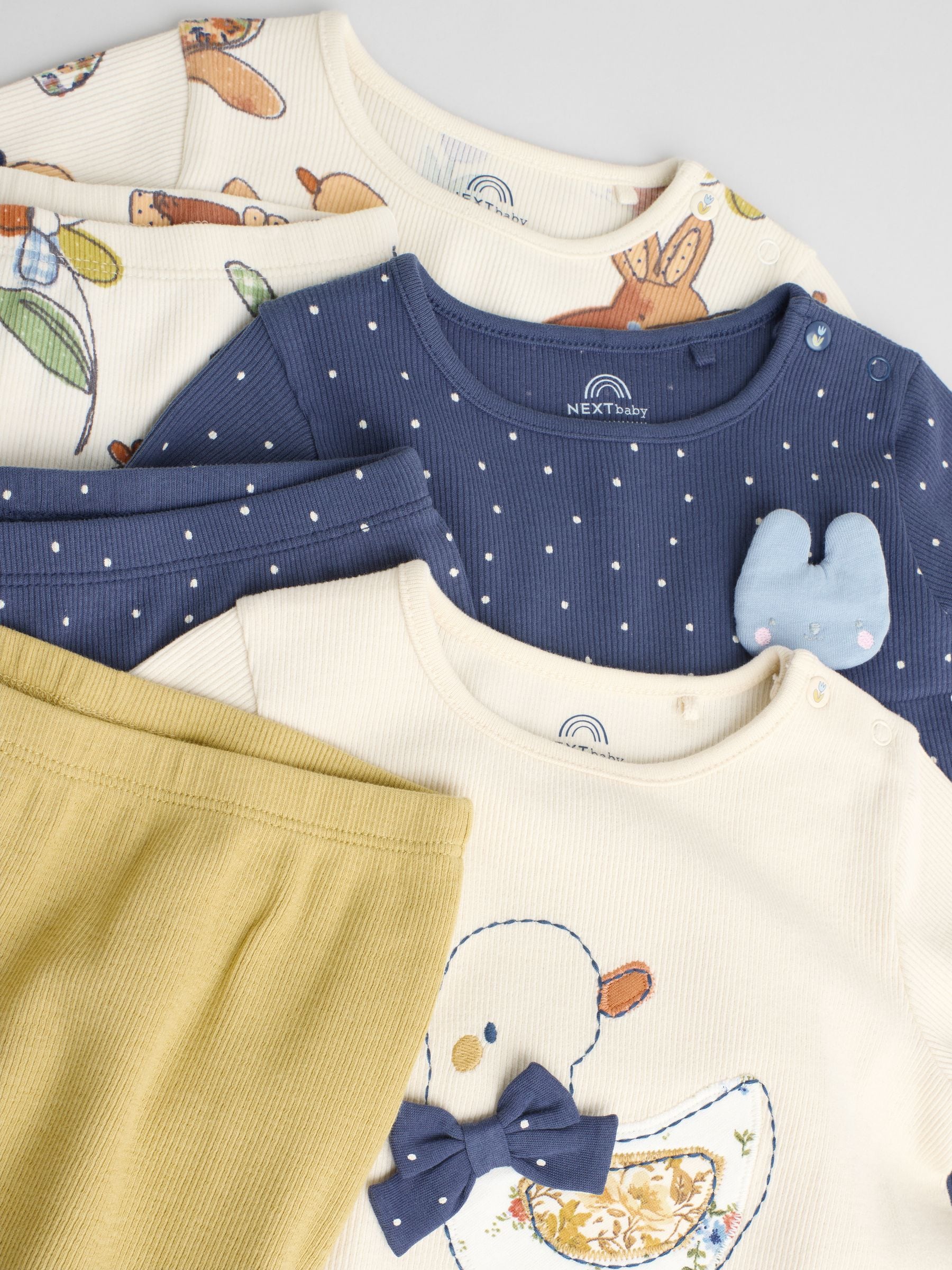 Ecru - 6 -delige set van top met lange mouwen en leggings (0mnd -3jr)