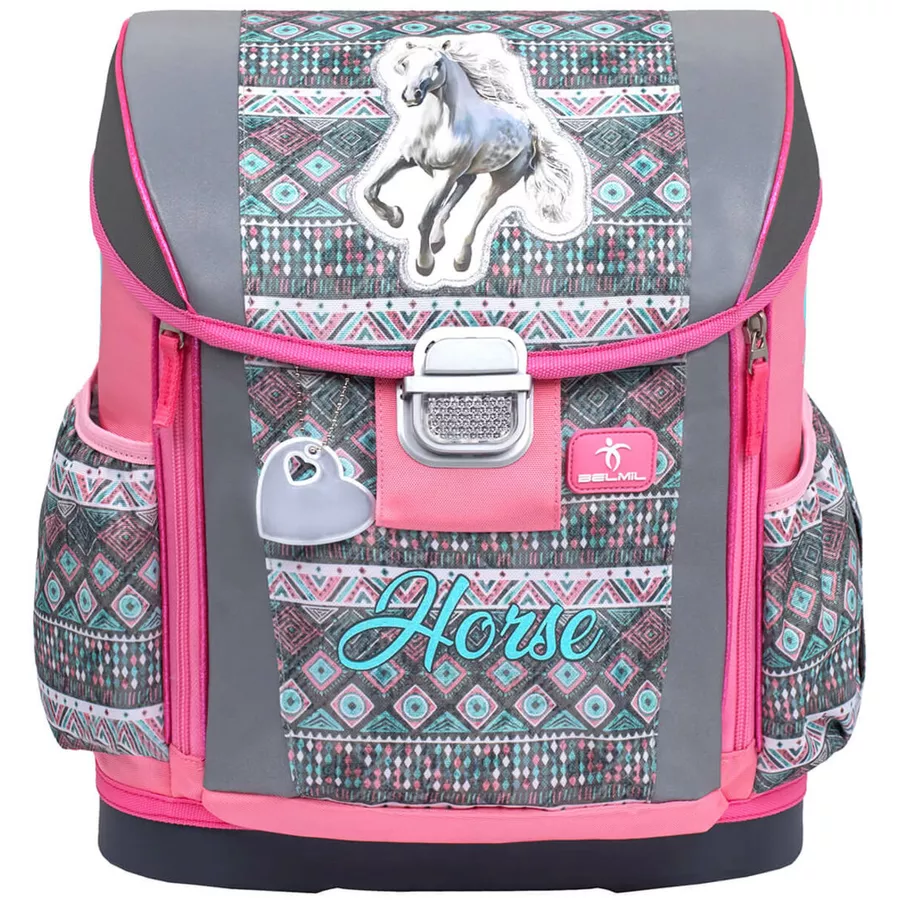 Belmil Schulranzen Customize-me Schulranzen Set 4-teilig mit Brustgurt, Hüftgurt Horse Aruba Blue