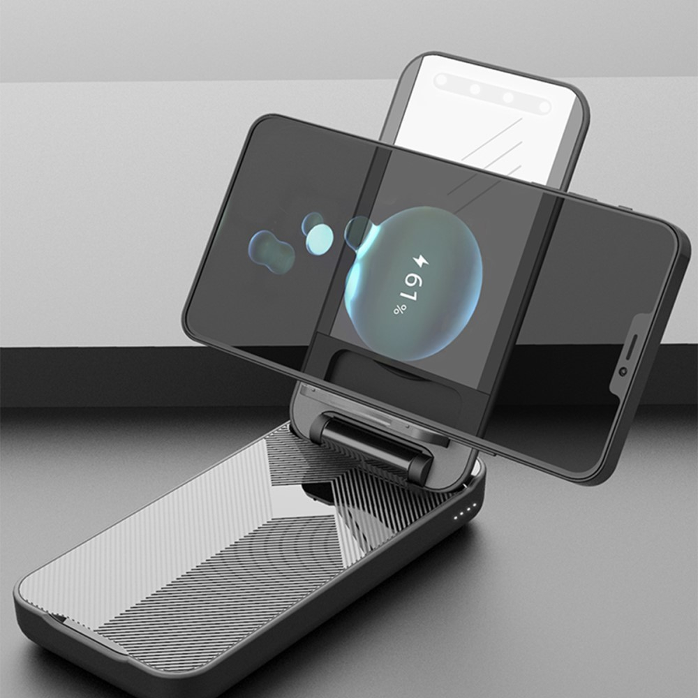 (20W) 2in1 Qi Wireless Charger 10000mAh USB C Powerbank Ladegerät   Spiegel mit LED - Schwarz