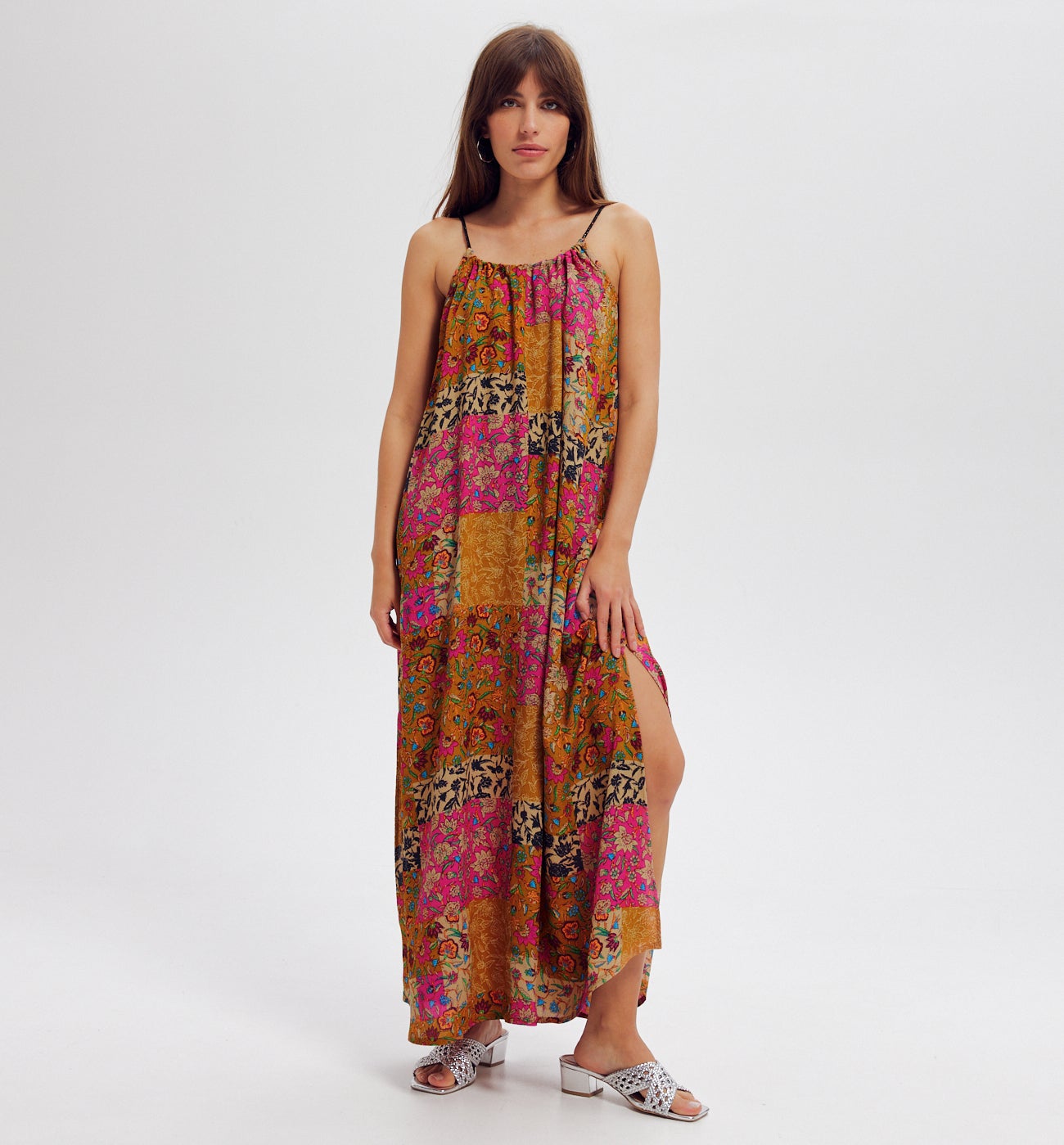 Robe longue imprimée Femme - Imprimé ocre