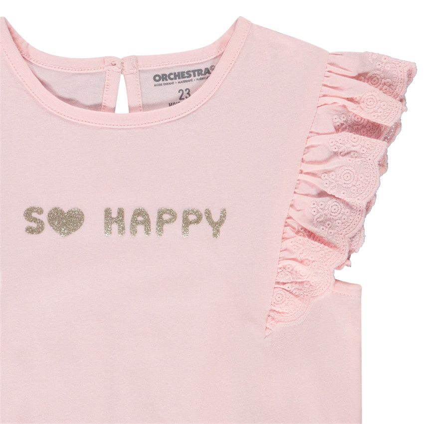 T-shirt manches courtes en broderie anglaise pour bébé fille - Rose
