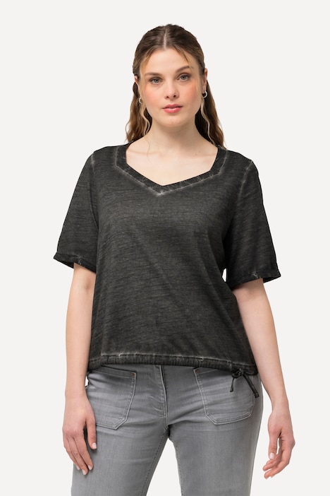 T-Shirt, Metallic-Stern, Saumband, Herzausschnitt, Halbarm