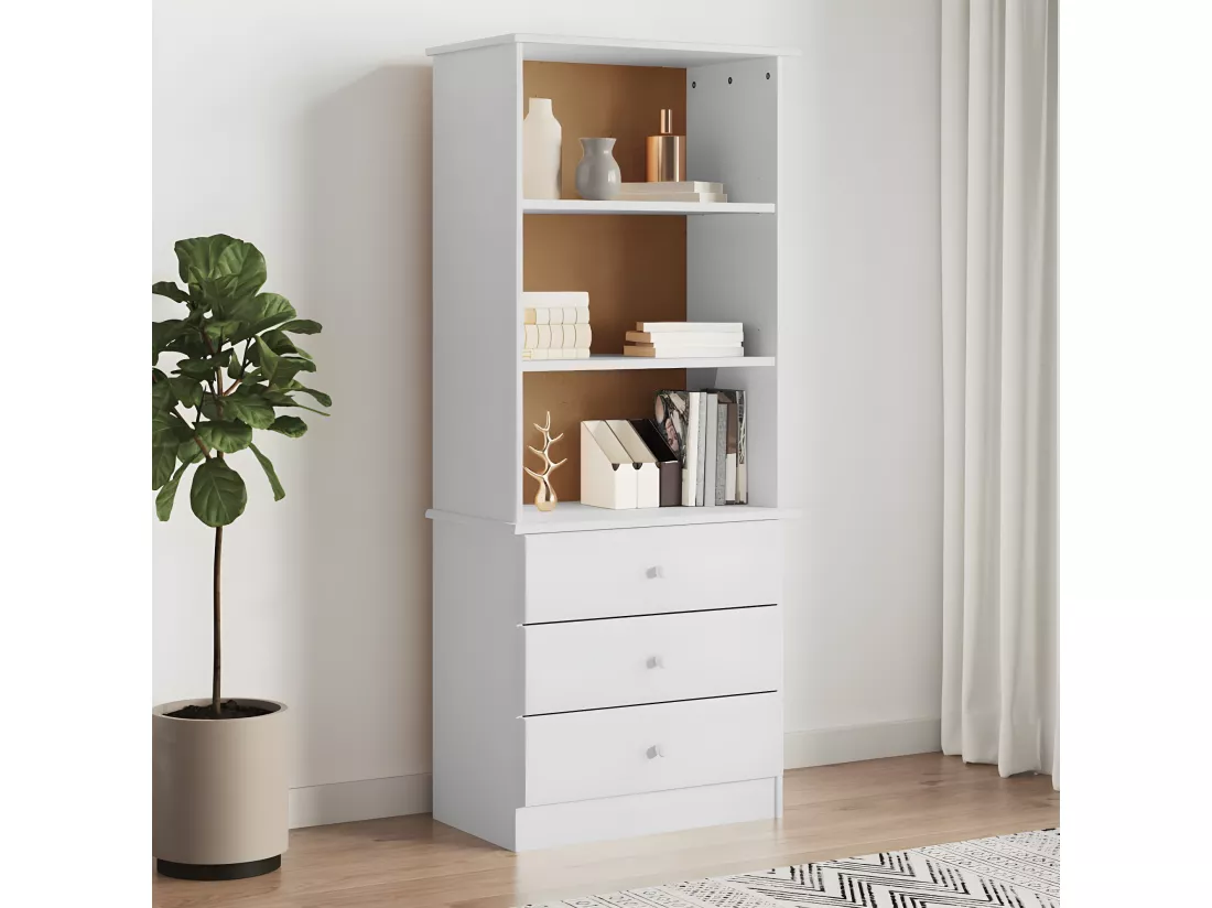 Bibliothèque et tiroirs ALTA blanc 60x35x142 cm bois massif pin