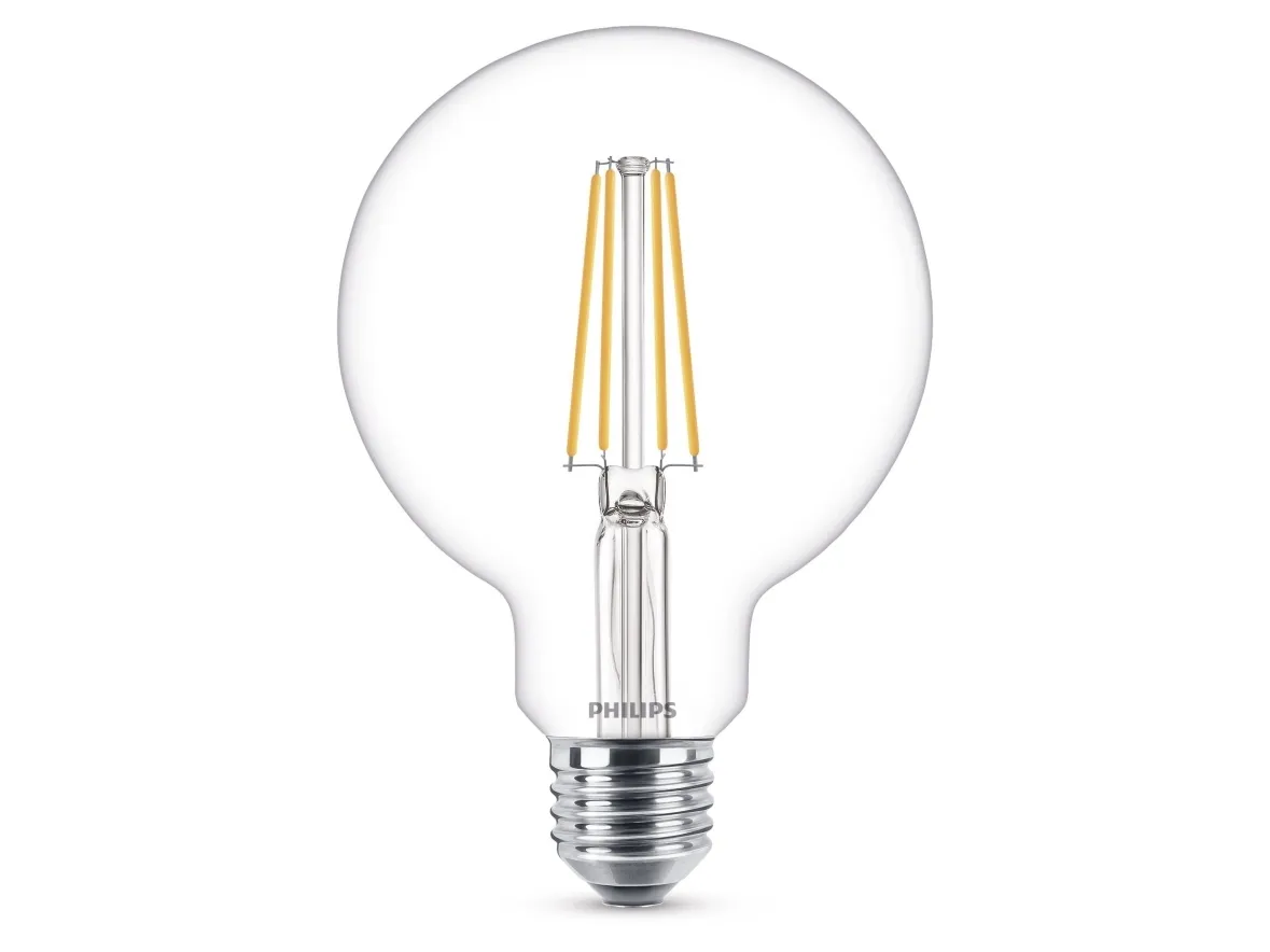 Philips - LED-lyspære - form: kugle - klar finish - E27 - 7 W (tilsvarende 60 W) - klasse A   - varmt hvidt lys - 2700 K