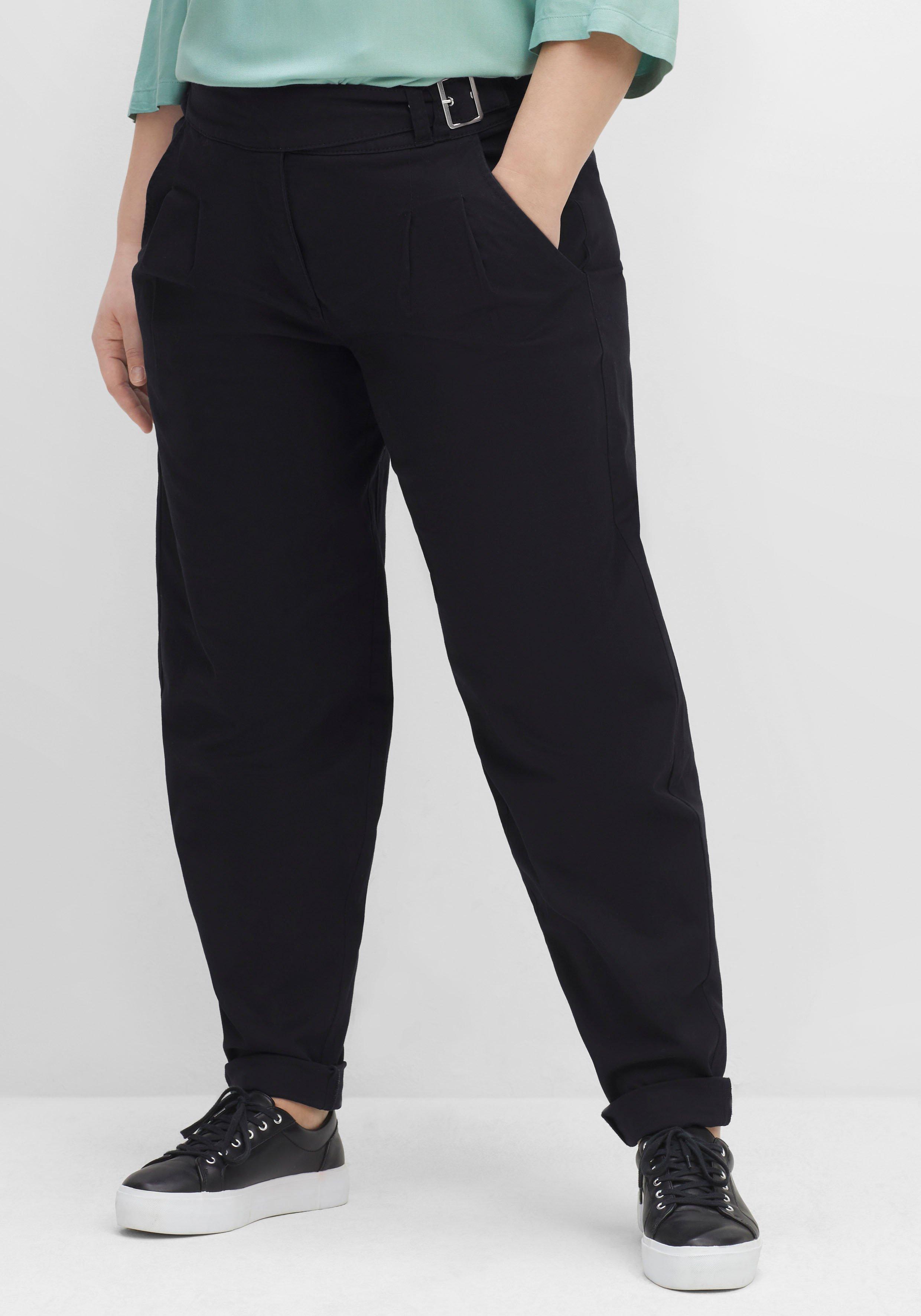 Twillhose OLIVIA mit Gürteldetail und Bundfalten