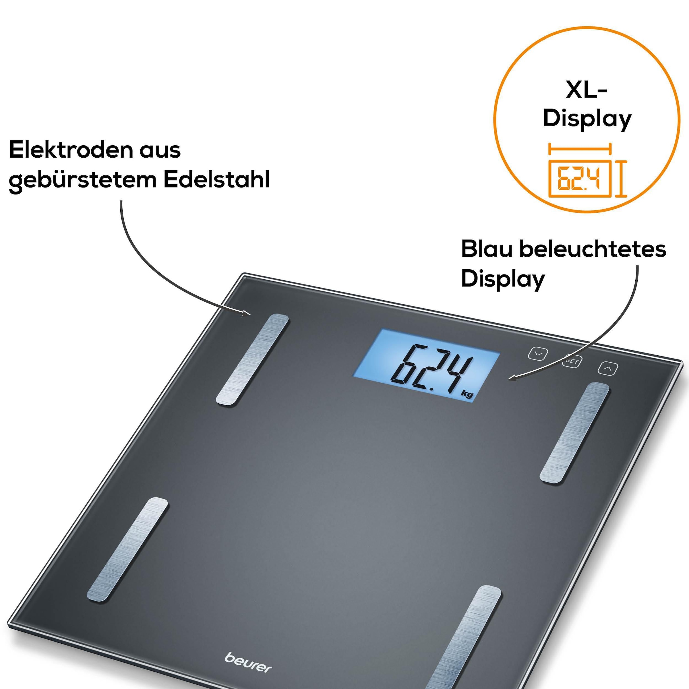 BEURER Körper-Analyse-Waage »BF 180 zur Ermittlung der Körperwerte« Tragkraft mit 180 kg, Elektroden aus gebürstetem Edelstahl