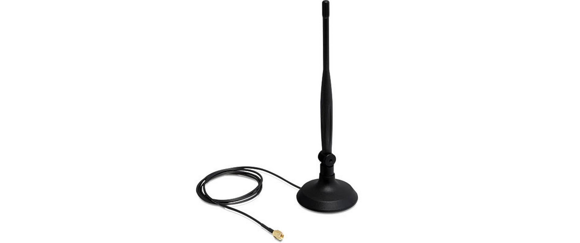 WLAN-Antenne 802.11 b/g/n RP-SMA 4 dBi RundstrahlDelock WLAN 802.11 b/g/n Antenne RP-SMA 4 dBi omnidirektional Gelenk mit magnetischem Standfuss
