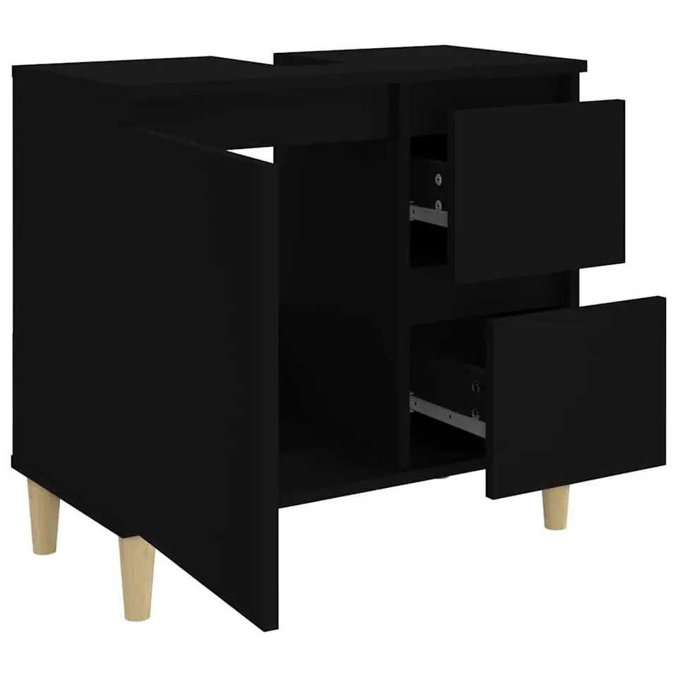 vidaXL - Wastafelonderkast met 1 deur 2 lades - Zwart - Hout - 65x33x60 cm