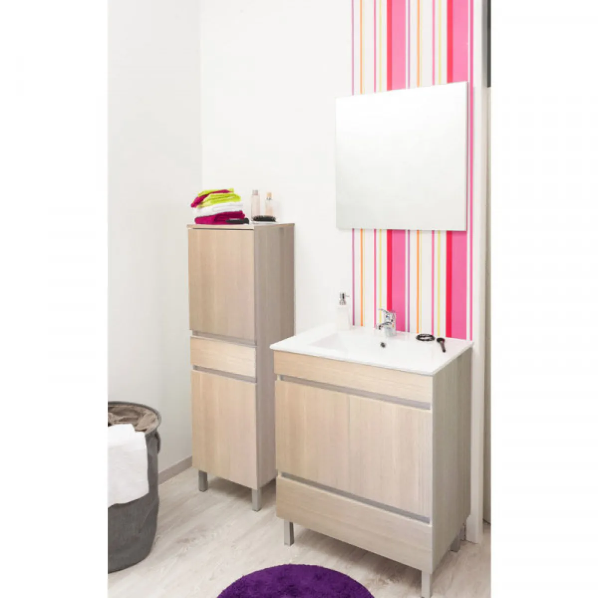 Dansmamaison Ensemble sous vasque 80 cm - Bois clair