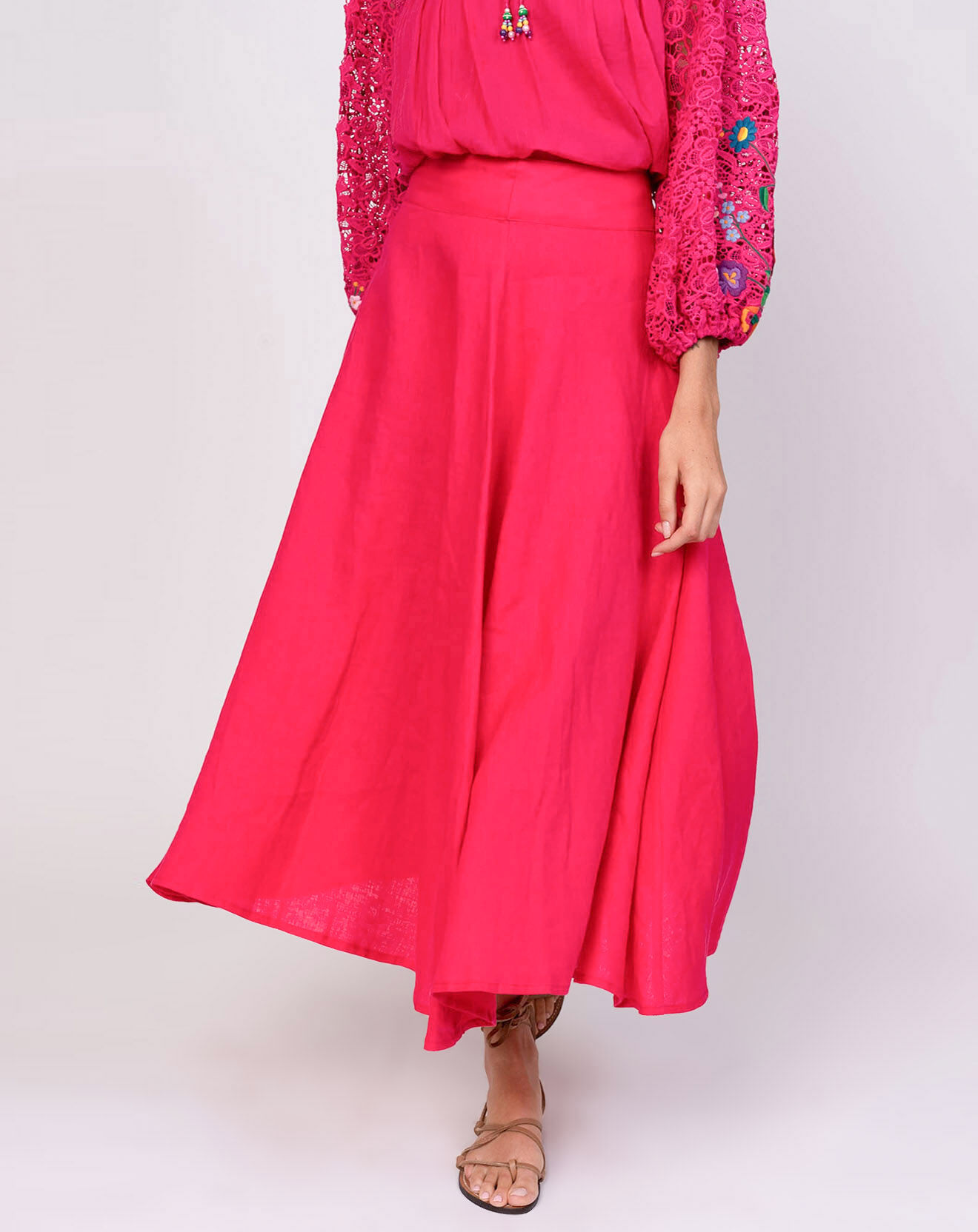 Derhy Jupe 100% Lin Fontaine fuchsia