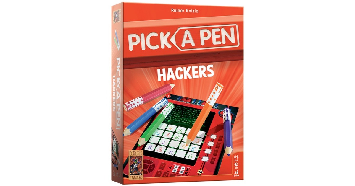 999 GamesPick a Pen - Hackers Dobbelspel  (Nederlands, 2 - 4 spelers, 30 minuten, Vanaf 8 jaar)