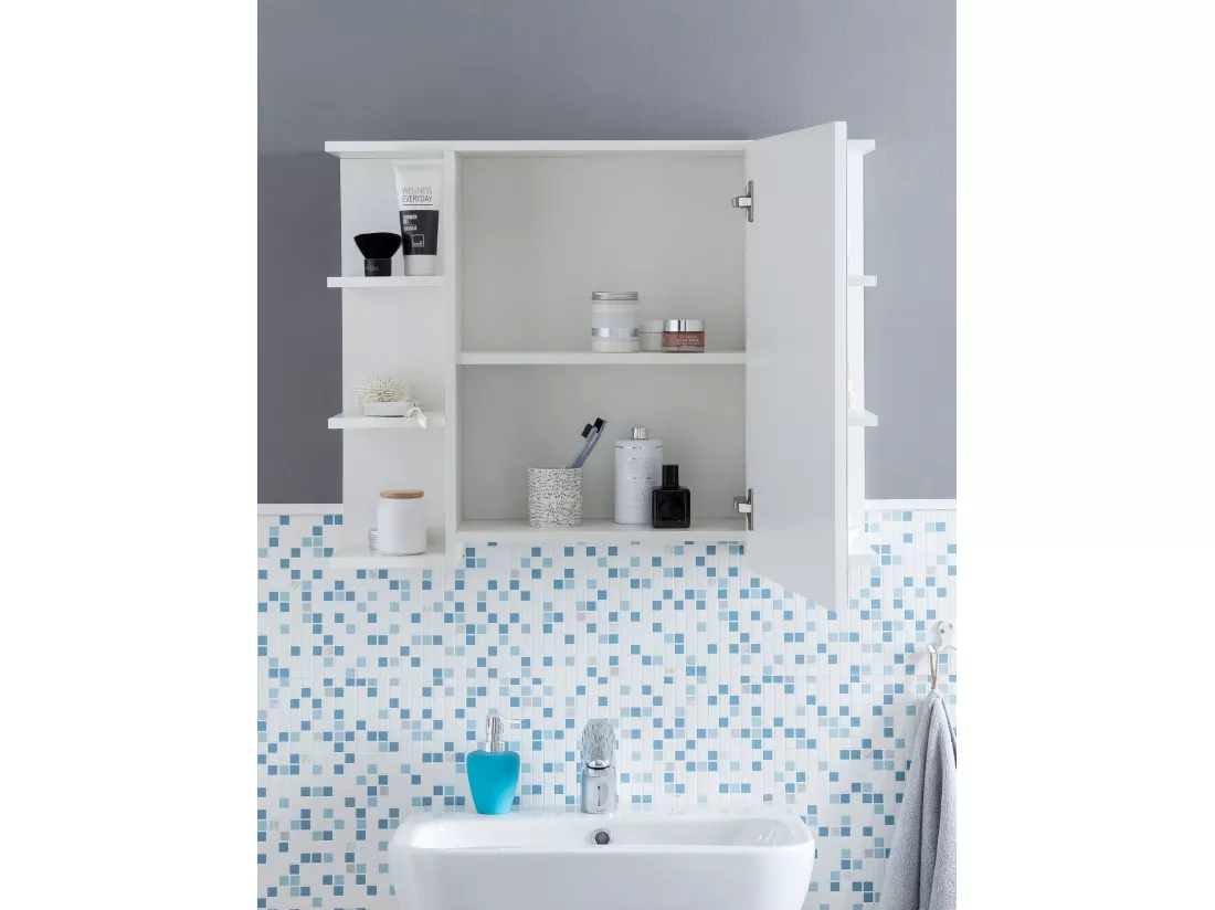 moderne Armoire murale en bois miroir 80x64,5x20cm Blanc