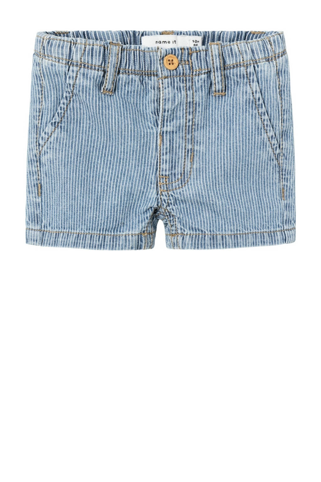 NAME IT baby gestreepte denim short NBMRYAN blauw/wit