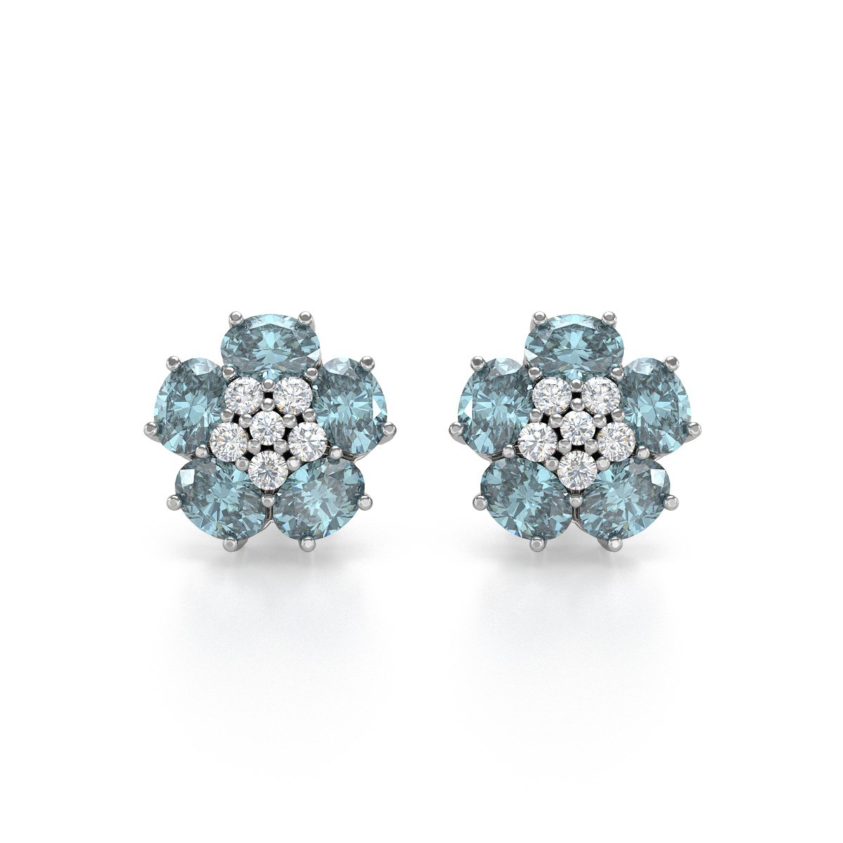 Boucles d'oreilles ADEN Fleur Aigue-Marine et Diamants sur Argent 925 2.86grs
