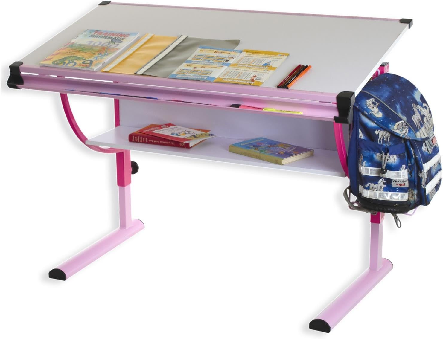 IDIMEX Kinderschreibtisch Schülerschreibtisch Carina in rosa pink, Schreibtisch höhenverstellbar und neigungsverstellbar