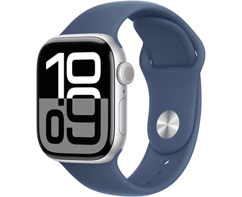 Apple Watch Series 10 GPS 42mm Silver Aluminium Case with Denim Sport Band - S/M