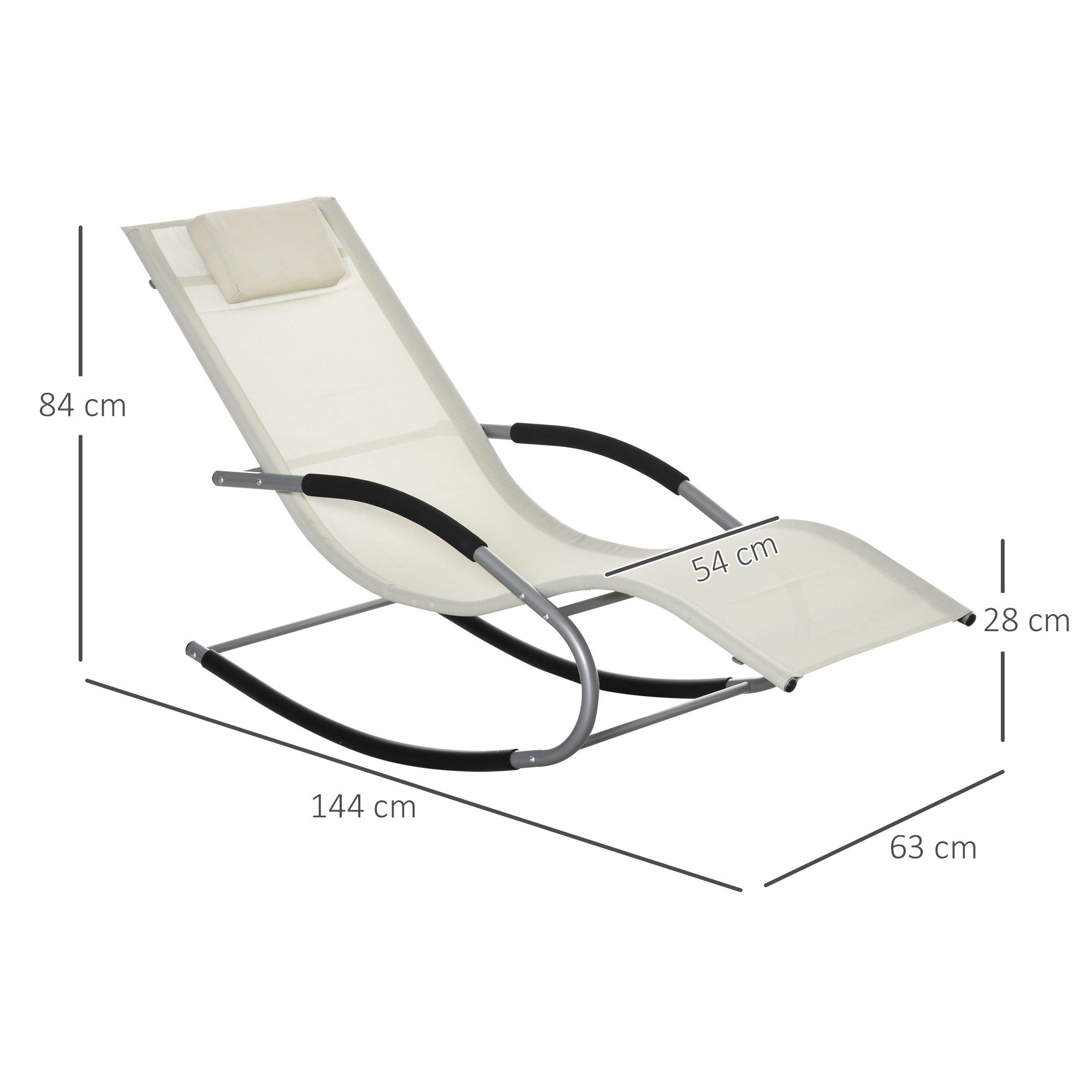 Conjunto de 2 cadeiras de balanço Outsunny para jardim, com encosto de cabeça e braços, capacidade de carga de 120 kg, ideais para praia, pátio e terraço, 63x144x84 cm, bege.