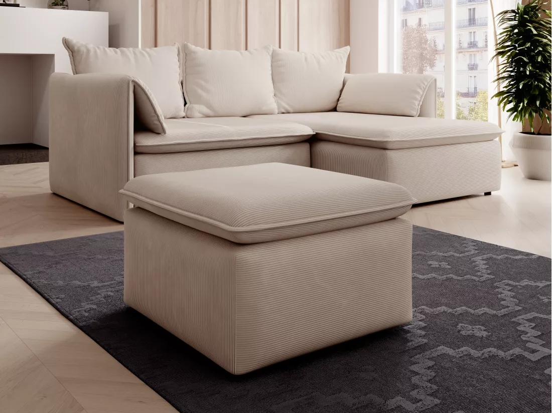 Pouf en velours côtelé beige TEODORA