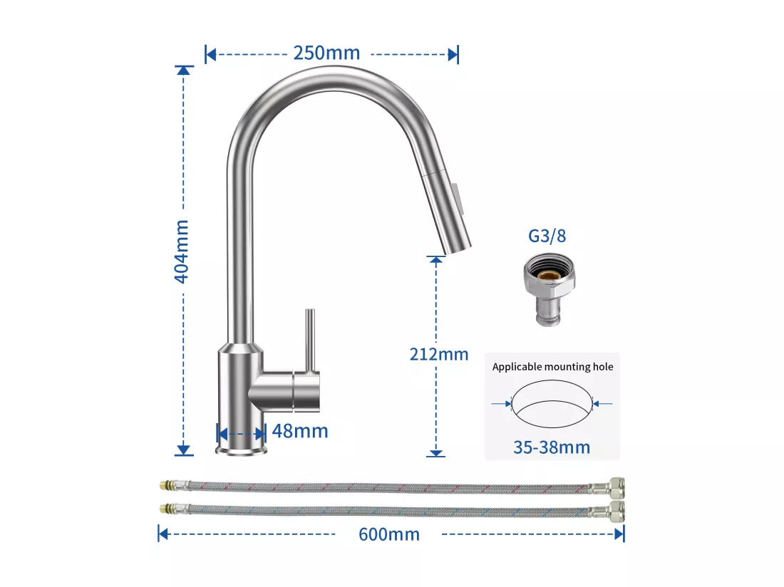 CECIPA MAX Evier 1 Bac en Quartz et Résine Noir Gris 50*44*20cm + Mitigeur avec Douchette Extractible 2 Modes de Sortie D'eau