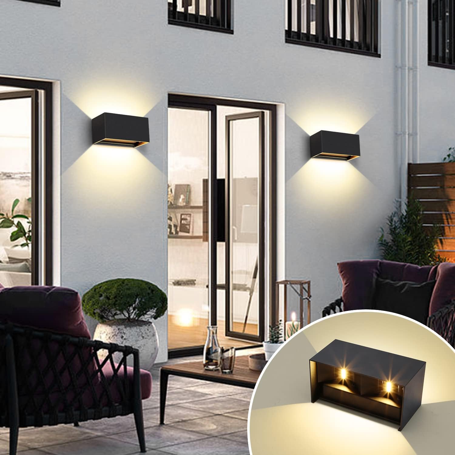 Kingwen 4 Stücke LED Wandleuchte Außen/Innen 20Watt Wandlampen Aussen Verstellbar Abstrahlwinkel Außenwandleuchte LED Außenlampe 3000K Warmweiß Wandleuchten Schwarz IP65